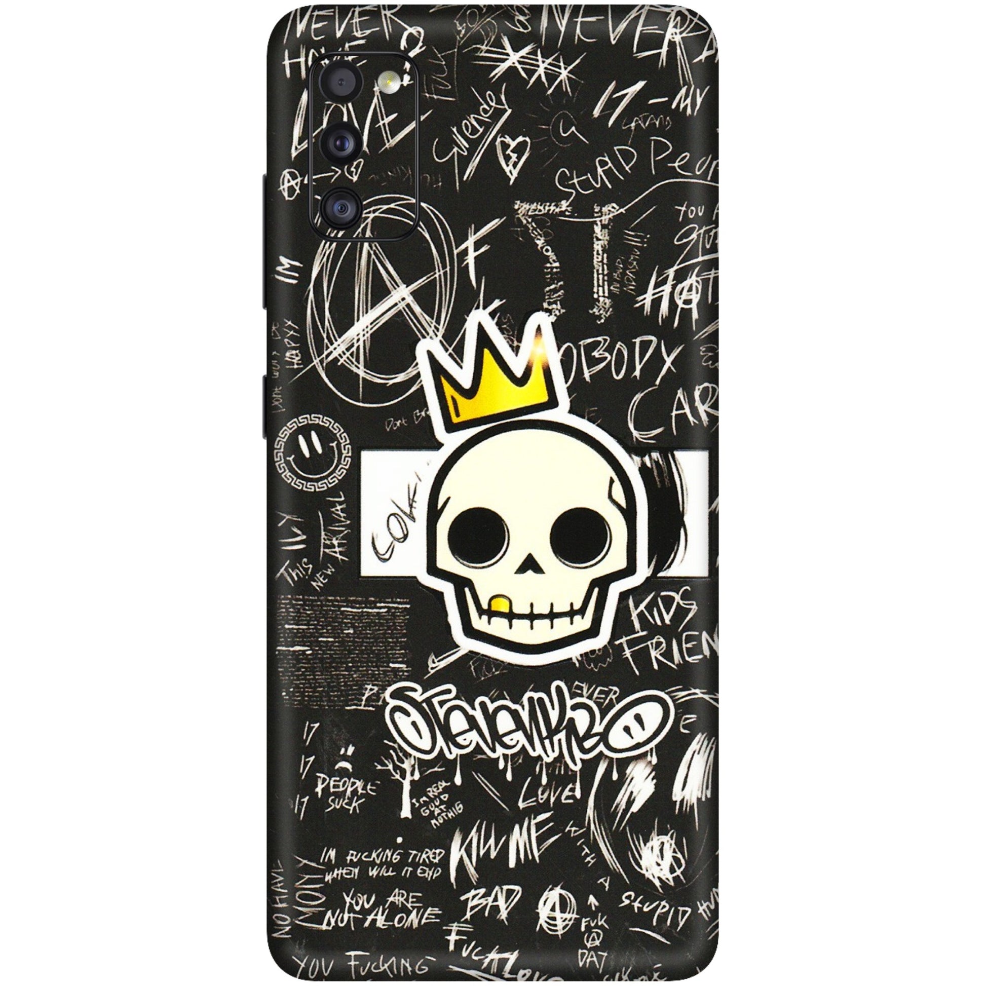 Samsung A/S Series Phone Skins (All Models) - Funny Skull Black Chalk Grafitti - 3D Embossed Finish (L-22) Samsung Galaxy A41
