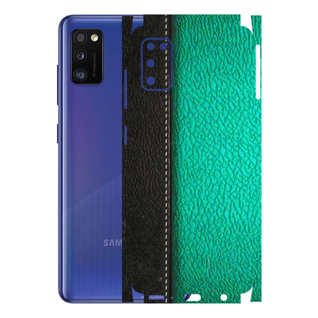 Samsung A/S Series Phone Skins (All Models) - Black Green Dual Leather Stich - 3D Embossed Finish (L-233) Samsung Galaxy A41
