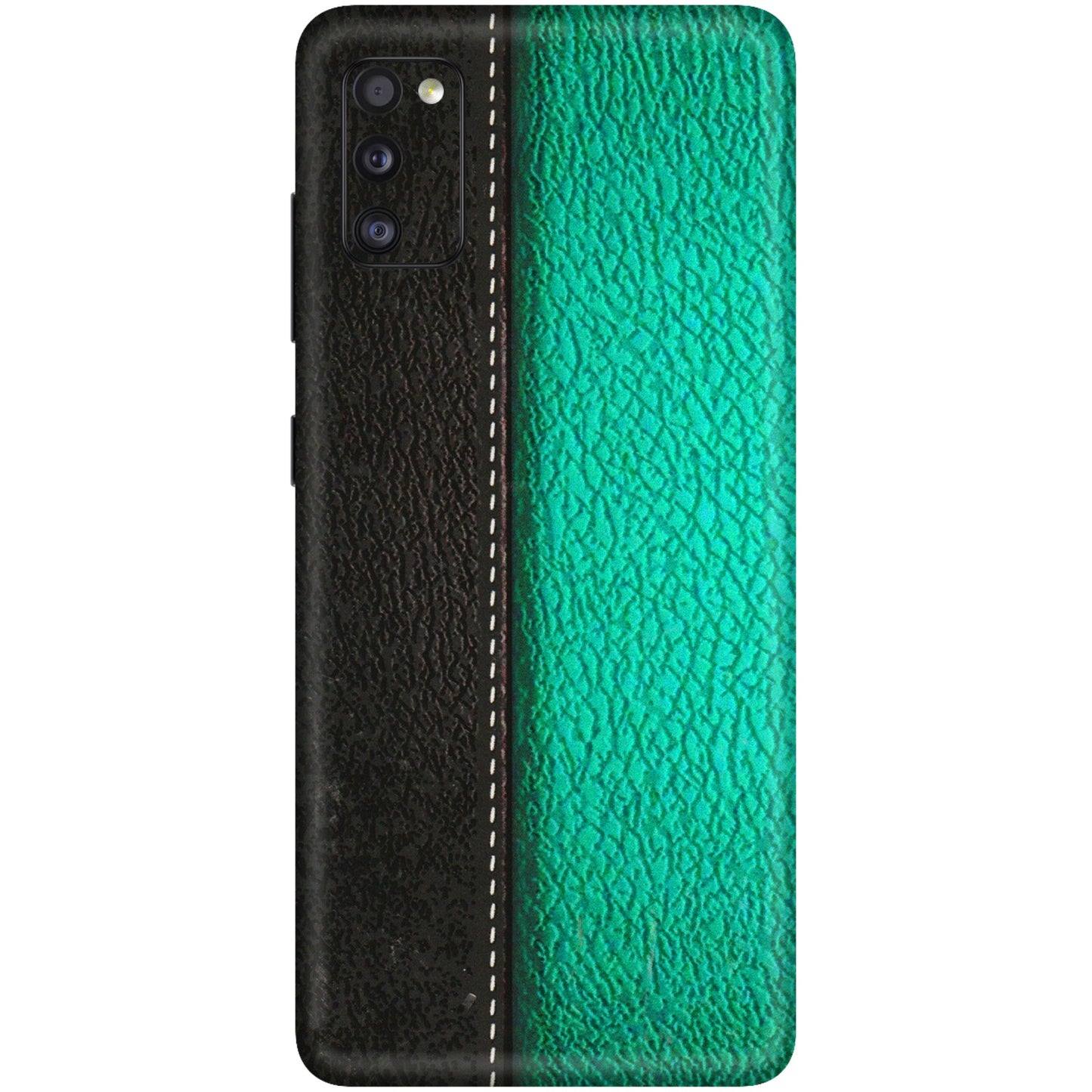 Samsung A/S Series Phone Skins (All Models) - Black Green Dual Leather Stich - 3D Embossed Finish (L-233) Samsung Galaxy A41