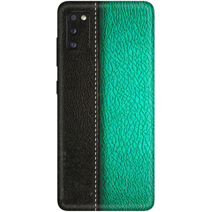 Samsung A/S Series Phone Skins (All Models) - Black Green Dual Leather Stich - 3D Embossed Finish (L-233) Samsung Galaxy A41