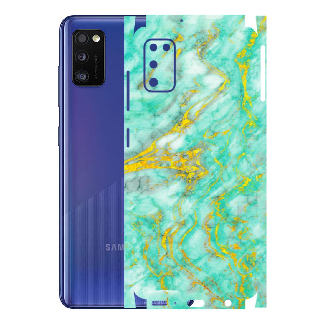Samsung A/S Series Phone Skins (All Models) - Green And Gold Marble Feel - Matte Finish (M-16) Samsung Galaxy A41