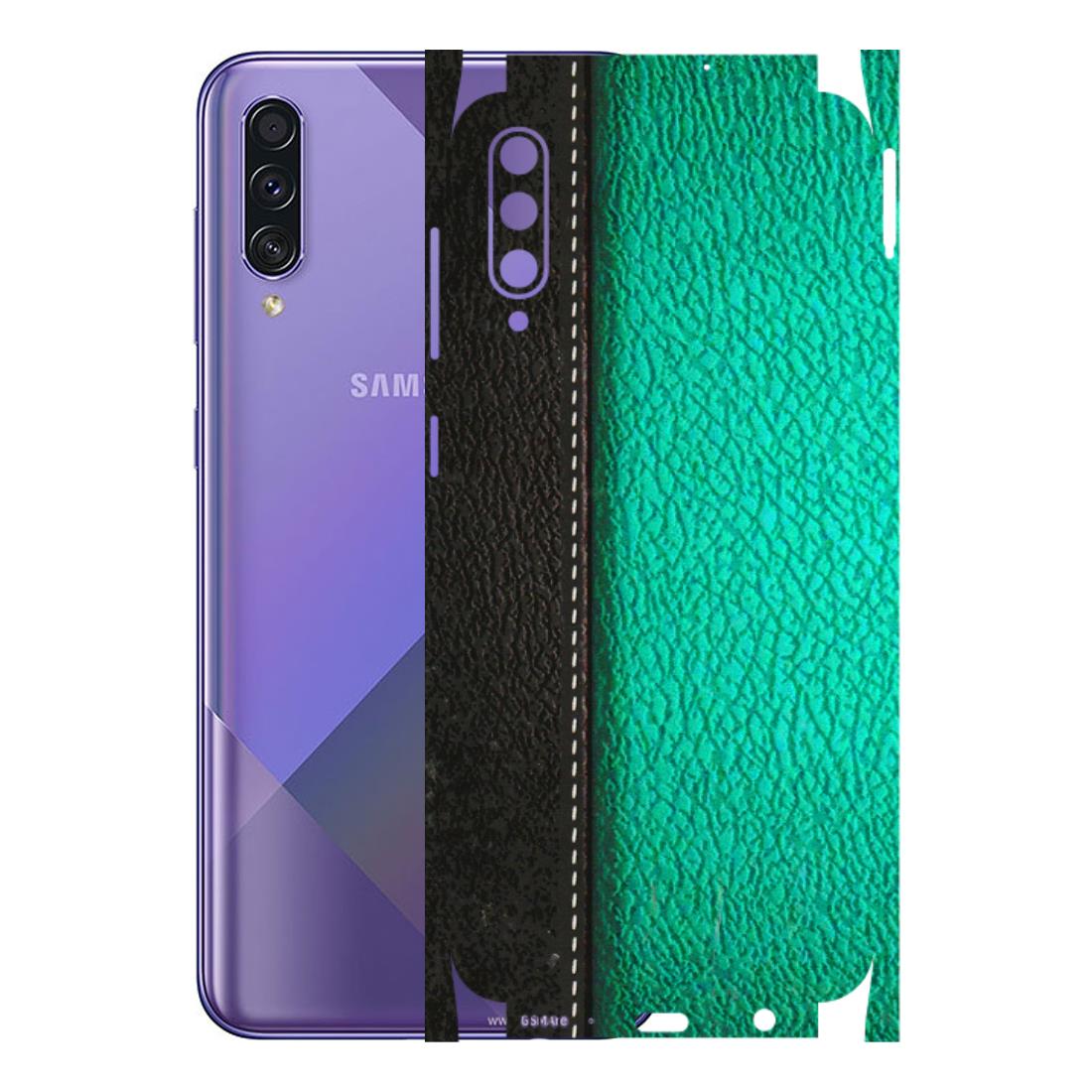 Samsung A/S Series Phone Skins (All Models) - Black Green Dual Leather Stich - 3D Embossed Finish (L-233) Samsung Galaxy A50S