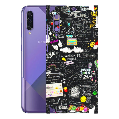 Samsung A/S Series Phone Skins (All Models) - Black Creatives Doodles - 3D Embossed Finish (L-311) Samsung Galaxy A50S