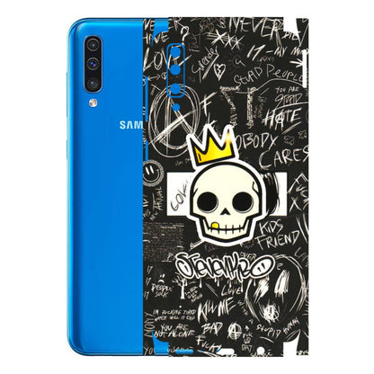 Samsung A/S Series Phone Skins (All Models) - Funny Skull Black Chalk Grafitti - 3D Embossed Finish (L-22) Samsung Galaxy A50
