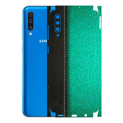Samsung A/S Series Phone Skins (All Models) - Black Green Dual Leather Stich - 3D Embossed Finish (L-233) Samsung Galaxy A50