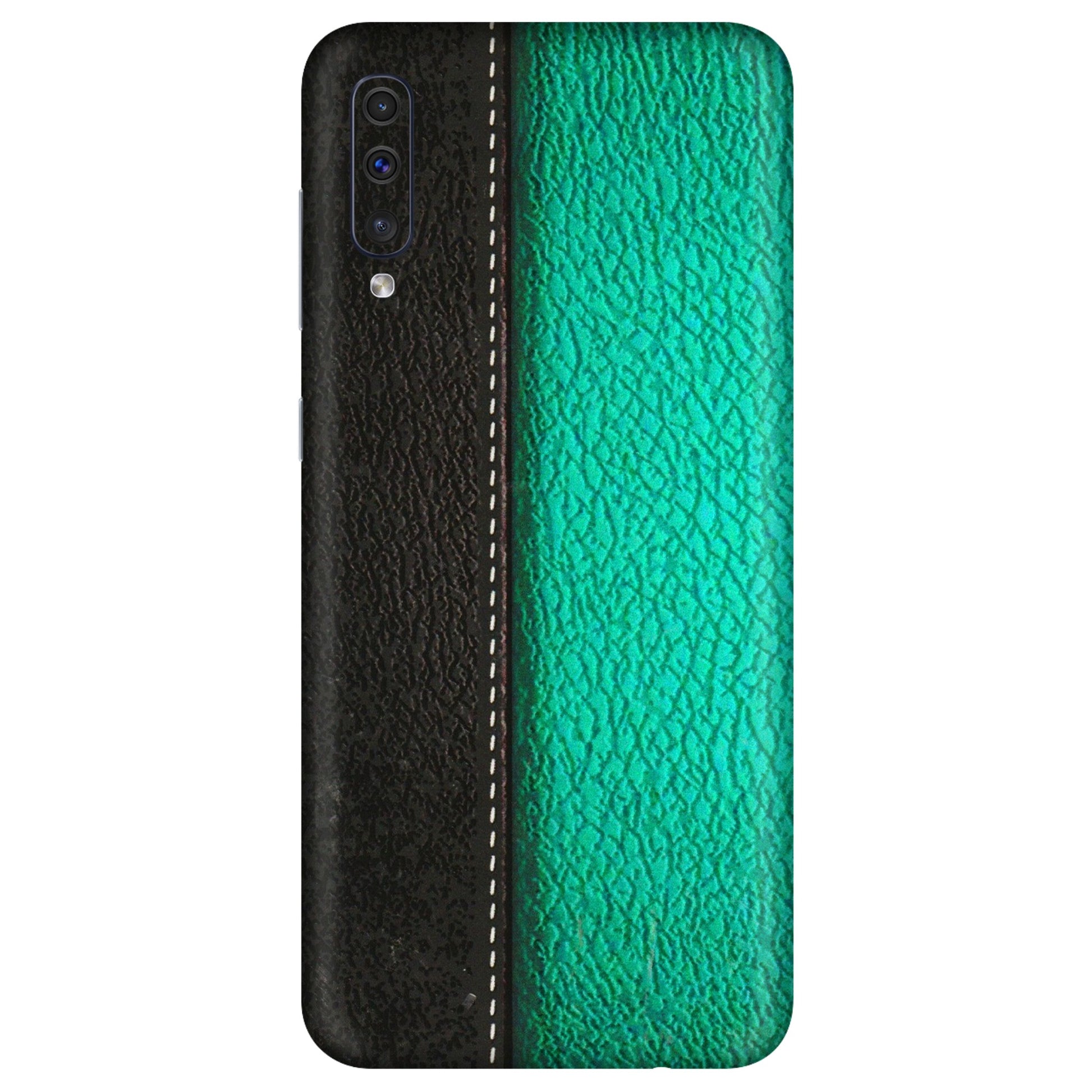 Samsung A/S Series Phone Skins (All Models) - Black Green Dual Leather Stich - 3D Embossed Finish (L-233) Samsung Galaxy A50