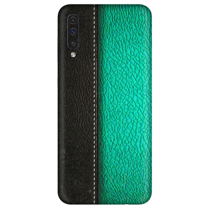 Samsung A/S Series Phone Skins (All Models) - Black Green Dual Leather Stich - 3D Embossed Finish (L-233) Samsung Galaxy A50
