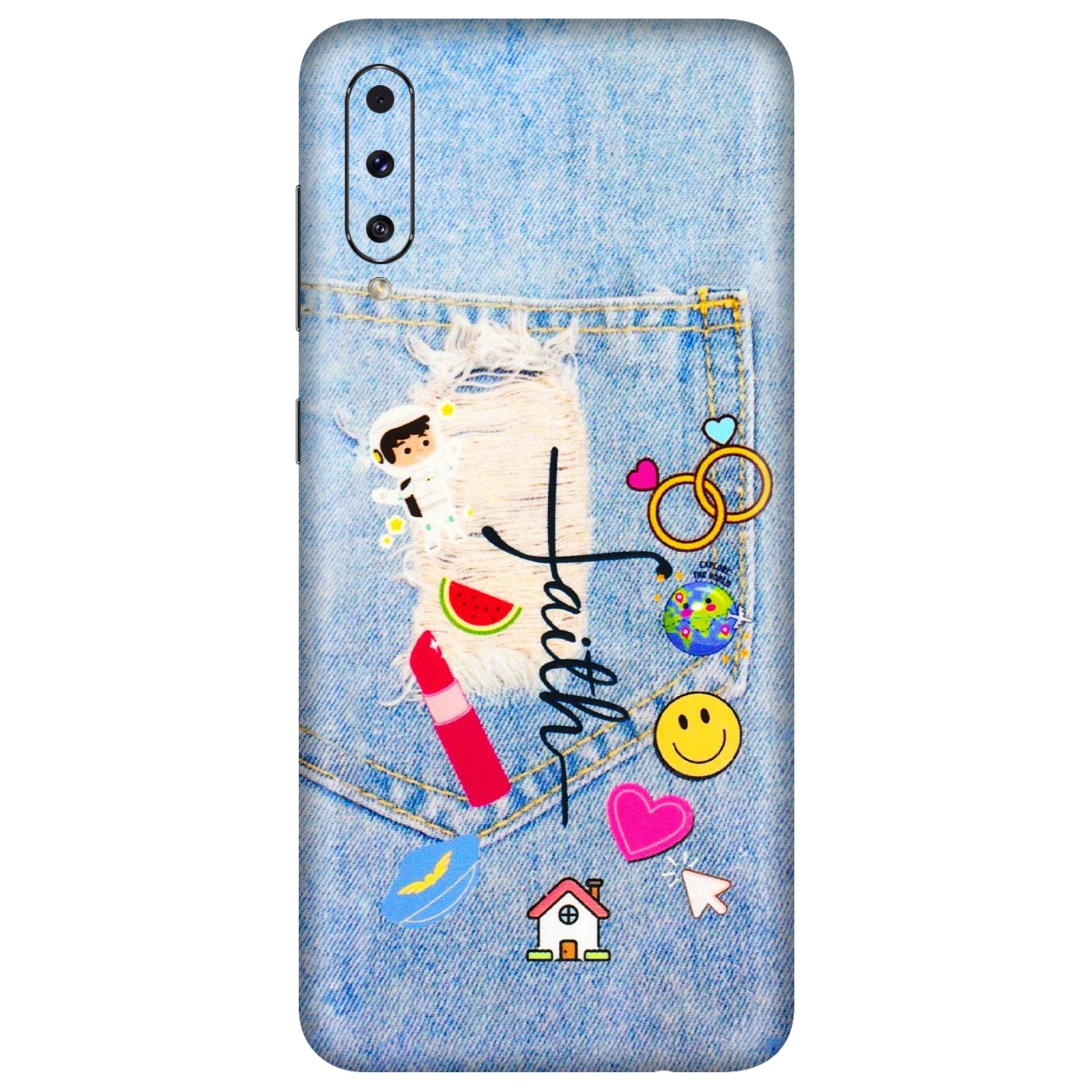 Samsung A/S Series Phone Skins (All Models) - Denim Jeans Pocket - 3D Embossed Finish (L-134) Samsung Galaxy A50S