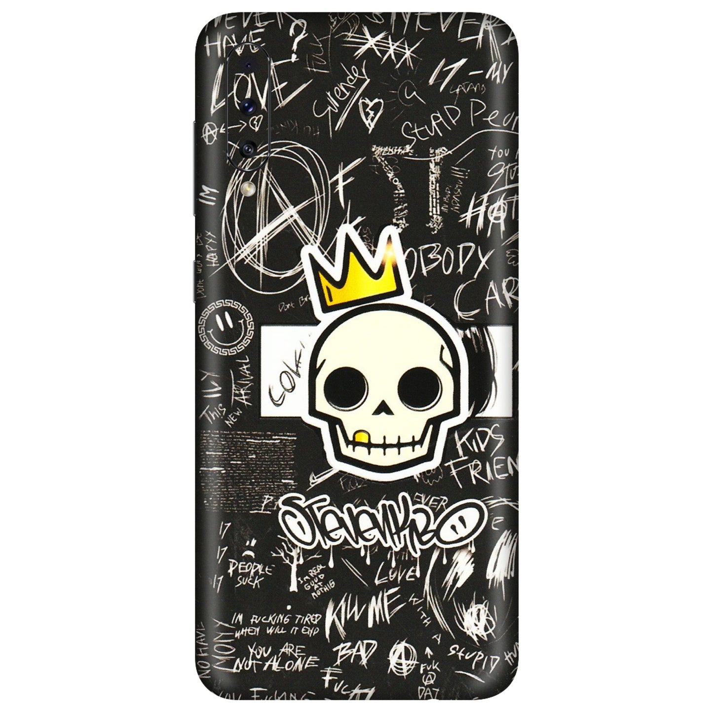 Samsung A/S Series Phone Skins (All Models) - Funny Skull Black Chalk Grafitti - 3D Embossed Finish (L-22) Samsung Galaxy A50S