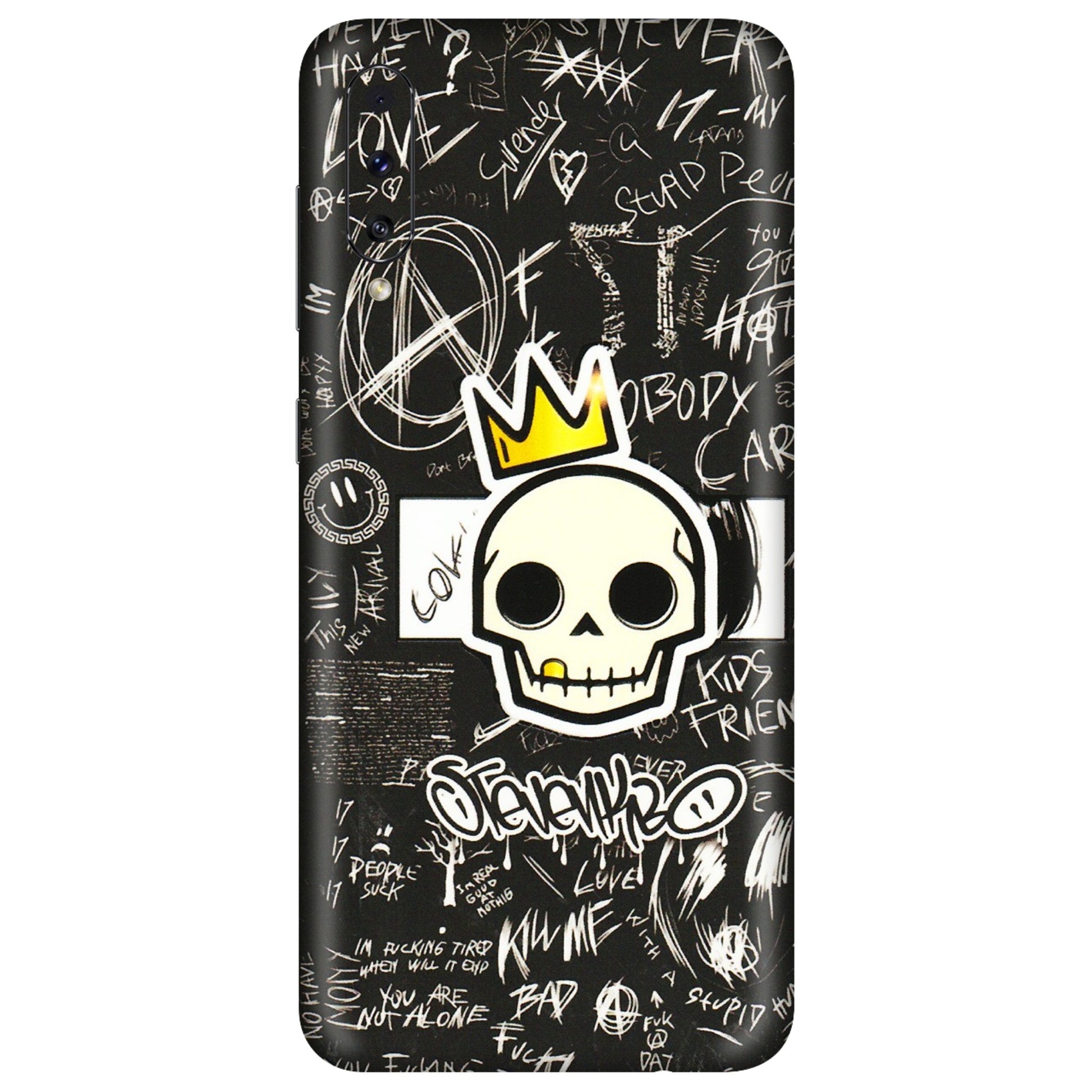 Samsung A/S Series Phone Skins (All Models) - Funny Skull Black Chalk Grafitti - 3D Embossed Finish (L-22) Samsung Galaxy A50S