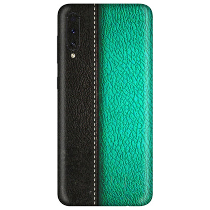 Samsung A/S Series Phone Skins (All Models) - Black Green Dual Leather Stich - 3D Embossed Finish (L-233) Samsung Galaxy A50S