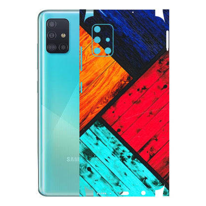 Samsung A/S Series Phone Skins (All Models) - Colourful Wood Panels Abstract - 3D Embossed Finish (L-09) Samsung Galaxy A51