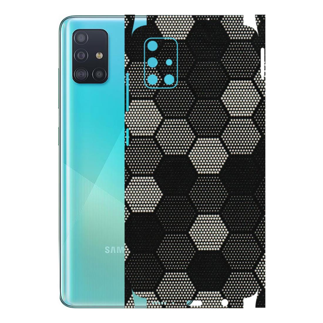 Samsung A/S Series Phone Skins (All Models) - Black & White Dotted Honeycomb Texture - 3D Embossed Finish (L-202) Samsung Galaxy A51