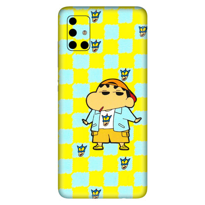 Samsung A/S Series Phone Skins (All Models) - Yellow Blue Shinchan Cute - 3D Embossed Finish (L-221) Samsung Galaxy A51