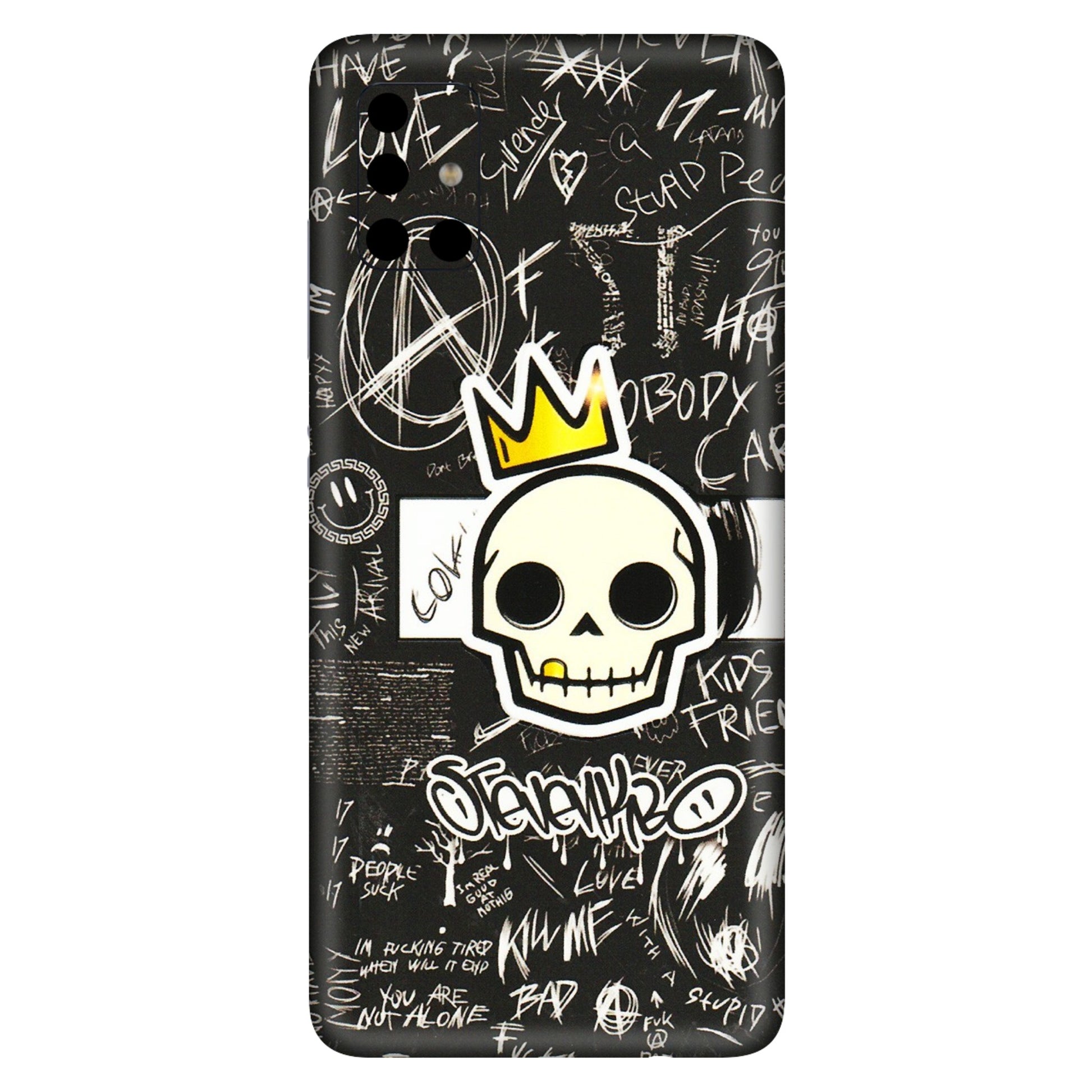 Samsung A/S Series Phone Skins (All Models) - Funny Skull Black Chalk Grafitti - 3D Embossed Finish (L-22) Samsung Galaxy A51