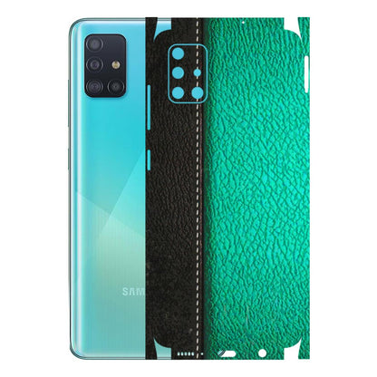 Samsung A/S Series Phone Skins (All Models) - Black Green Dual Leather Stich - 3D Embossed Finish (L-233) Samsung Galaxy A51