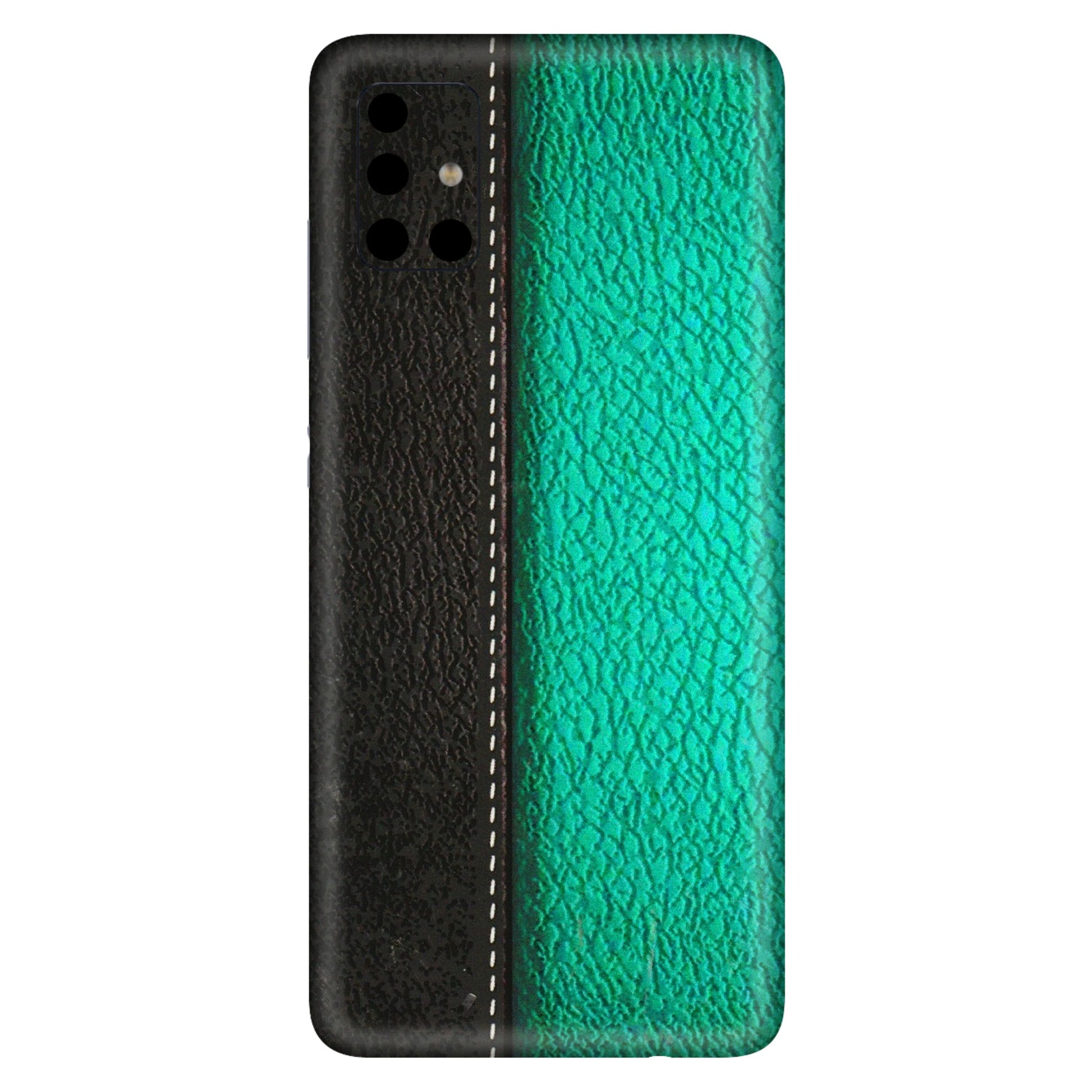 Samsung A/S Series Phone Skins (All Models) - Black Green Dual Leather Stich - 3D Embossed Finish (L-233) Samsung Galaxy A51