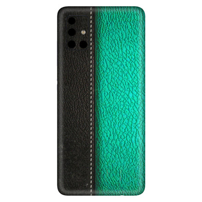 Samsung A/S Series Phone Skins (All Models) - Black Green Dual Leather Stich - 3D Embossed Finish (L-233) Samsung Galaxy A51