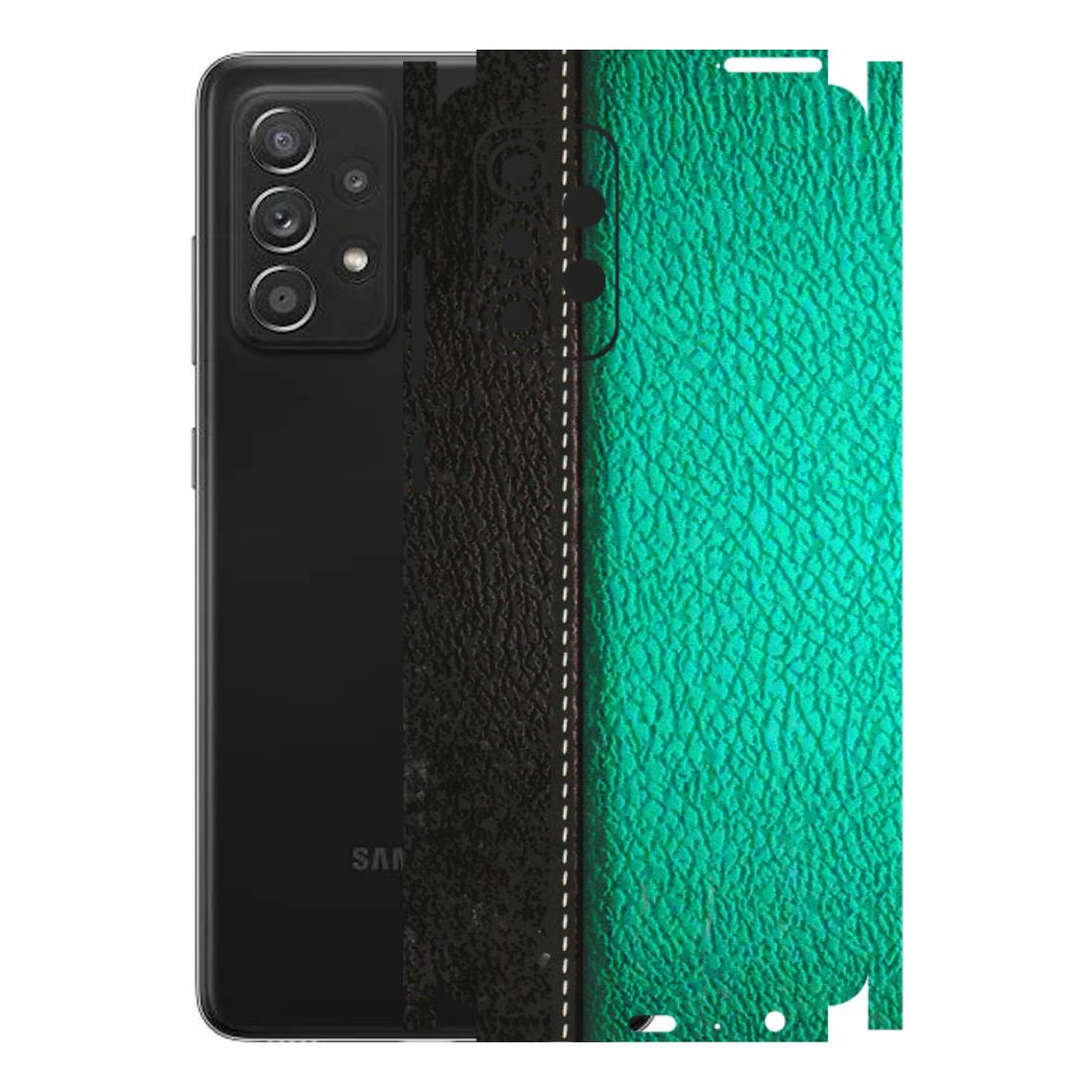 Samsung A/S Series Phone Skins (All Models) - Black Green Dual Leather Stich - 3D Embossed Finish (L-233) Samsung Galaxy A52s (5G)