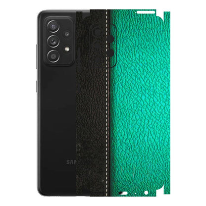 Samsung A/S Series Phone Skins (All Models) - Black Green Dual Leather Stich - 3D Embossed Finish (L-233) Samsung Galaxy A52s (5G)