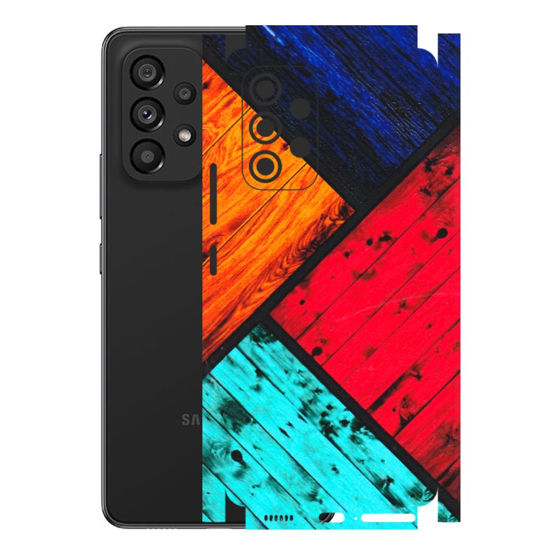 Samsung M/F/Note/Flip and C Phone Skins (All Models) - Colourful Wood Panels Abstract - 3D Embossed Finish (L-09) Samsung Galaxy A53 (5G)