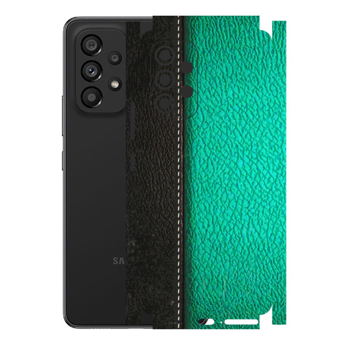 Samsung M/F/Note/Flip and C Phone Skins (All Models) - Black Green Dual Leather Stich - 3D Embossed Finish (L-233) Samsung Galaxy A53 (5G)