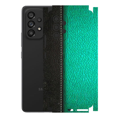 Samsung M/F/Note/Flip and C Phone Skins (All Models) - Black Green Dual Leather Stich - 3D Embossed Finish (L-233) Samsung Galaxy A53 (5G)