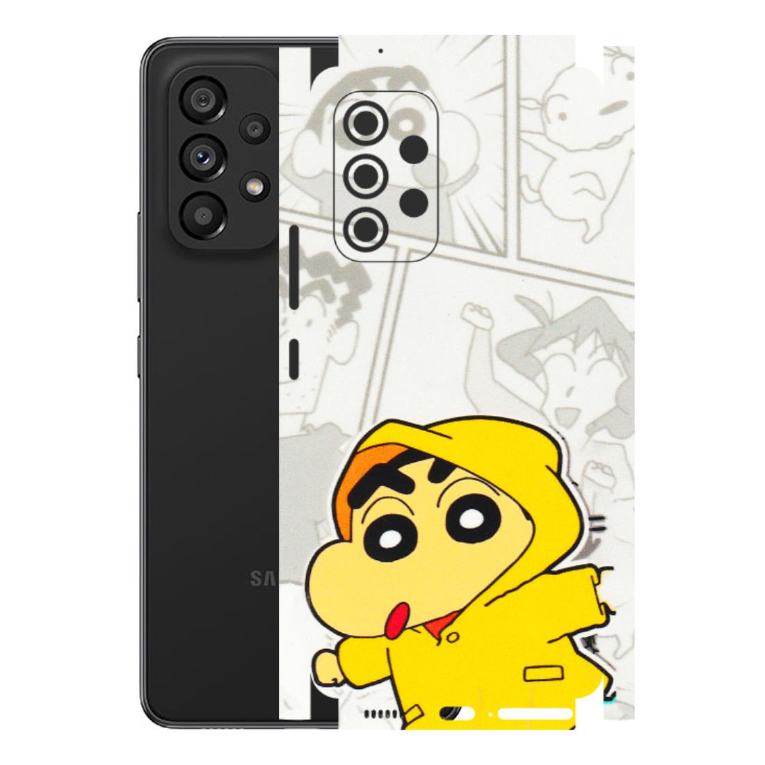 Samsung M/F/Note/Flip and C Phone Skins (All Models) - Yellow Shinchan Comic - 3D Embossed Finish (L-246) Samsung Galaxy A53 (5G)
