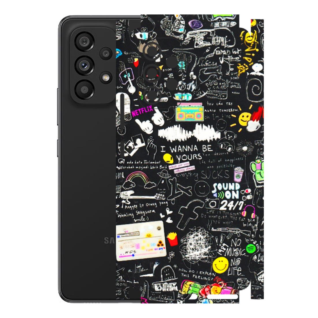 Samsung M/F/Note/Flip and C Phone Skins (All Models) - Black Creatives Doodles - 3D Embossed Finish (L-311) Samsung Galaxy A53 (5G)