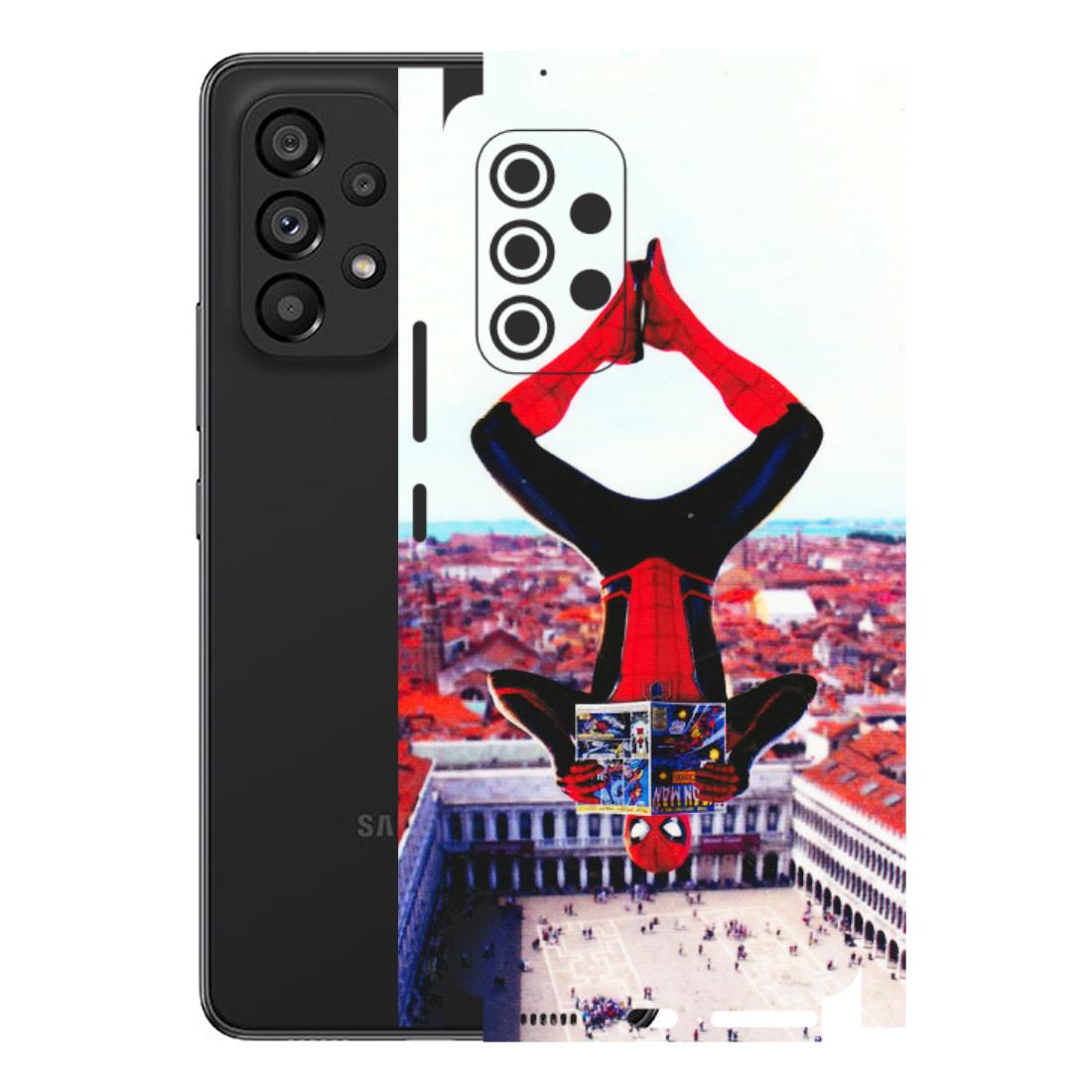 Samsung M/F/Note/Flip and C Phone Skins (All Models) - Spiderman Hanging - 3D Embossed Finish (L-53) Samsung Galaxy A53 (5G)