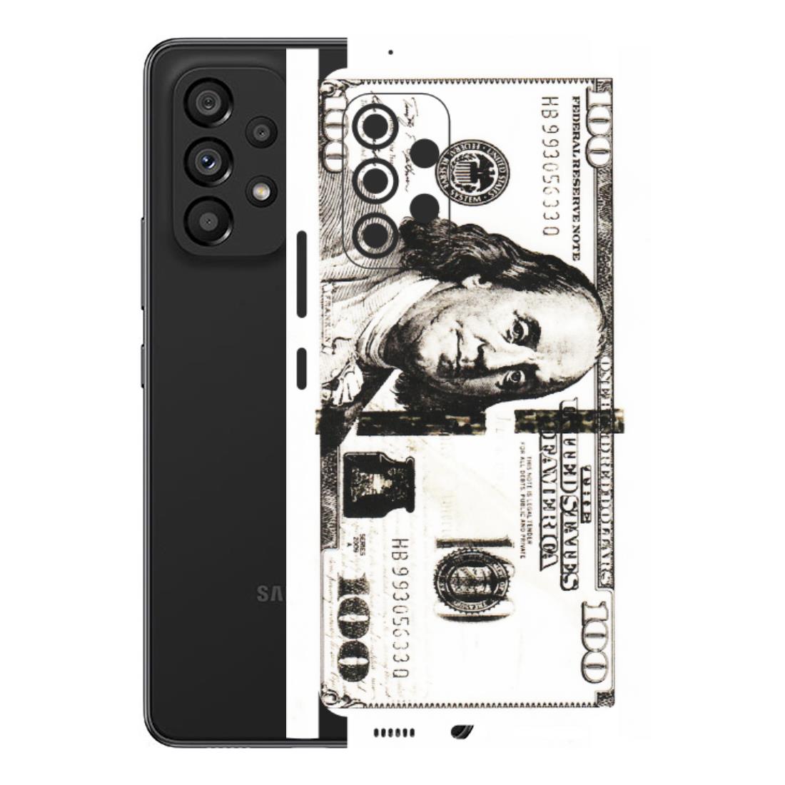 Samsung M/F/Note/Flip and C Phone Skins (All Models) - 100 Dollar Currency - Transparent Finish (T-01) Samsung Galaxy A53 (5G)