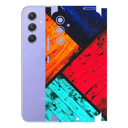 Samsung A/S Series Phone Skins (All Models) - Colourful Wood Panels Abstract - 3D Embossed Finish (L-09) Samsung Galaxy A54 (5G)