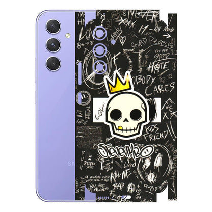Samsung A/S Series Phone Skins (All Models) - Funny Skull Black Chalk Grafitti - 3D Embossed Finish (L-22) Samsung Galaxy A54 (5G)