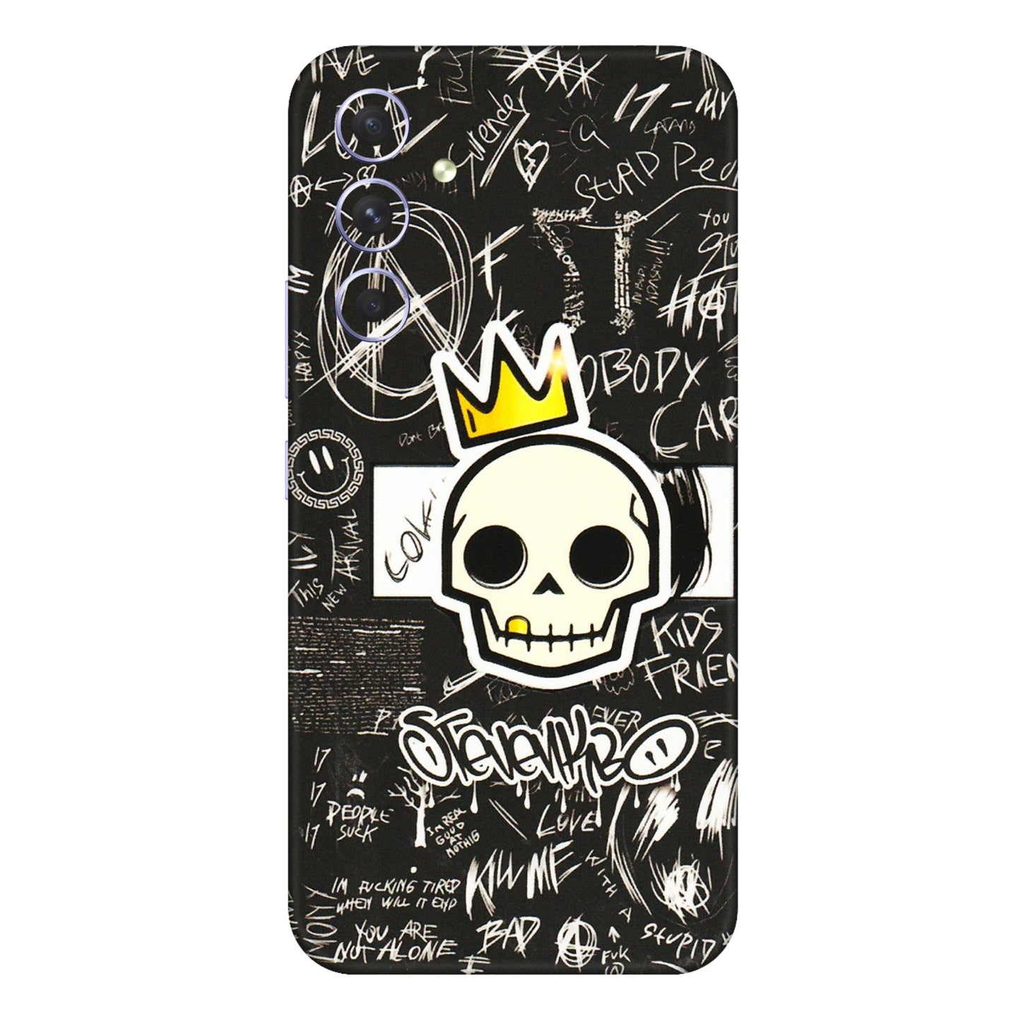 Samsung A/S Series Phone Skins (All Models) - Funny Skull Black Chalk Grafitti - 3D Embossed Finish (L-22) Samsung Galaxy A54 (5G)