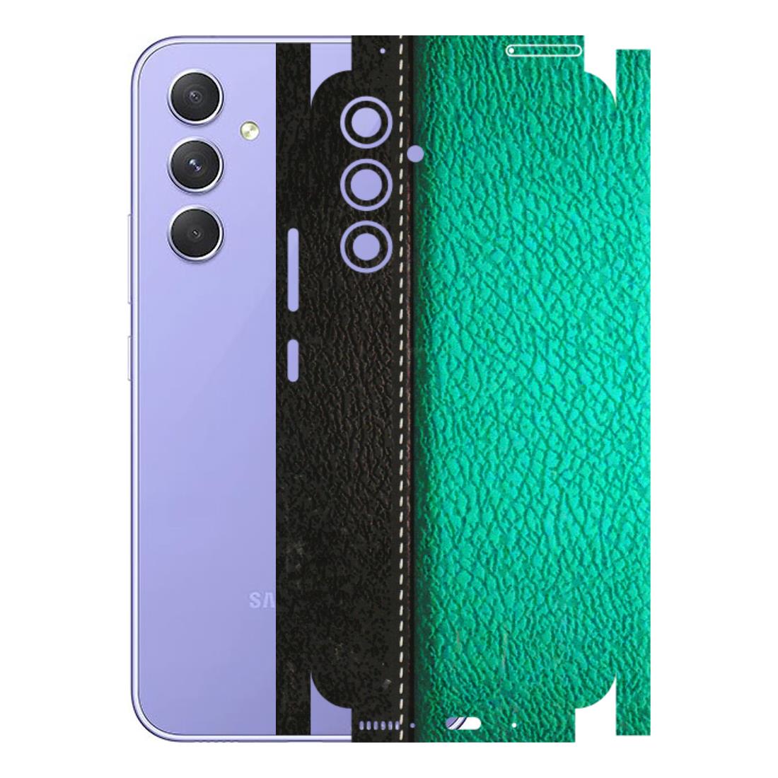 Samsung A/S Series Phone Skins (All Models) - Black Green Dual Leather Stich - 3D Embossed Finish (L-233) Samsung Galaxy A54 (5G)