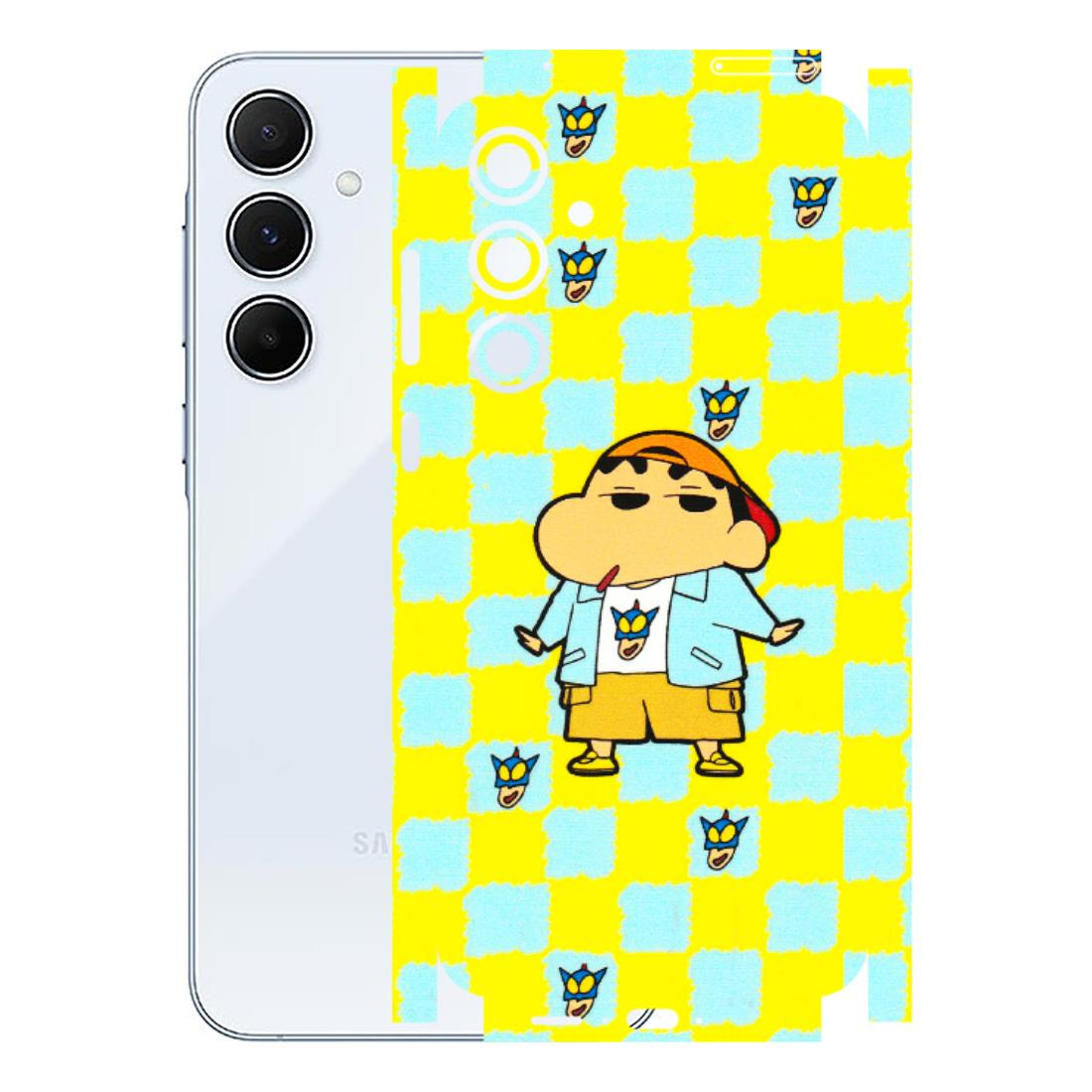 Samsung A/S Series Phone Skins (All Models) - Yellow Blue Shinchan Cute - 3D Embossed Finish (L-221) Samsung Galaxy A55 (5G)