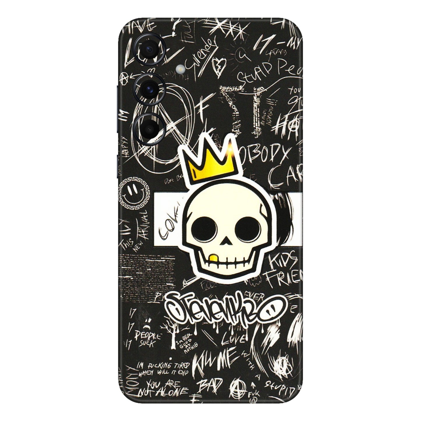 Samsung A/S Series Phone Skins (All Models) - Funny Skull Black Chalk Grafitti - 3D Embossed Finish (L-22) Samsung Galaxy A55 (5G)