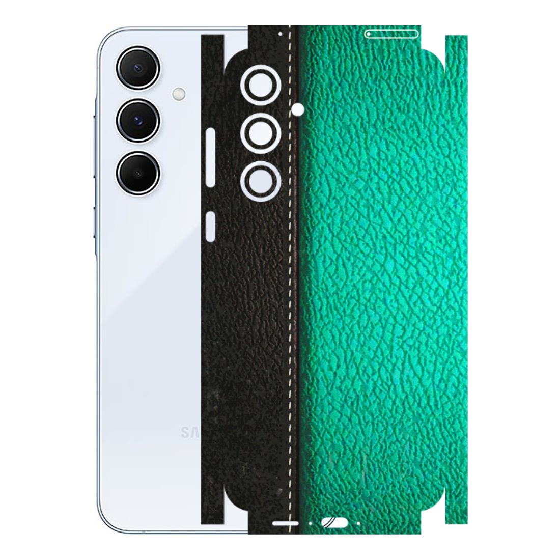 Samsung A/S Series Phone Skins (All Models) - Black Green Dual Leather Stich - 3D Embossed Finish (L-233) Samsung Galaxy A55 (5G)