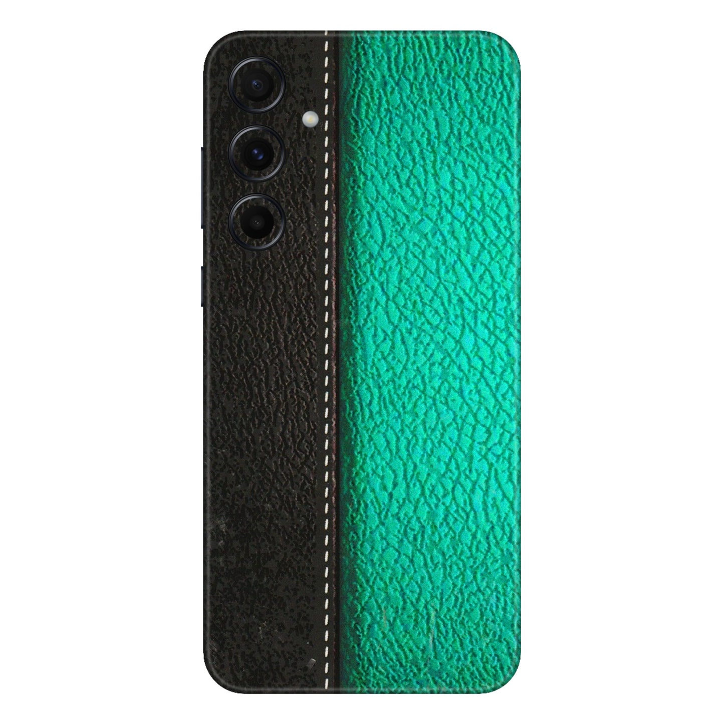 Samsung A/S Series Phone Skins (All Models) - Black Green Dual Leather Stich - 3D Embossed Finish (L-233) Samsung Galaxy A55 (5G)