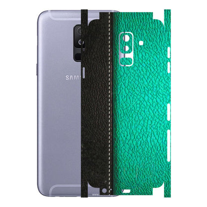 Samsung A/S Series Phone Skins (All Models) - Black Green Dual Leather Stich - 3D Embossed Finish (L-233) Samsung Galaxy A6 Plus 2018