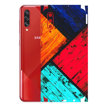 Samsung A/S Series Phone Skins (All Models) - Colourful Wood Panels Abstract - 3D Embossed Finish (L-09) Samsung Galaxy A70s