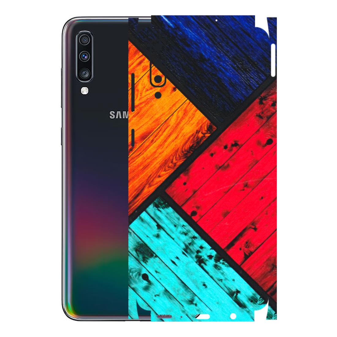 Samsung A/S Series Phone Skins (All Models) - Colourful Wood Panels Abstract - 3D Embossed Finish (L-09) Samsung Galaxy A70