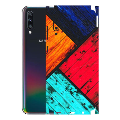 Samsung A/S Series Phone Skins (All Models) - Colourful Wood Panels Abstract - 3D Embossed Finish (L-09) Samsung Galaxy A70