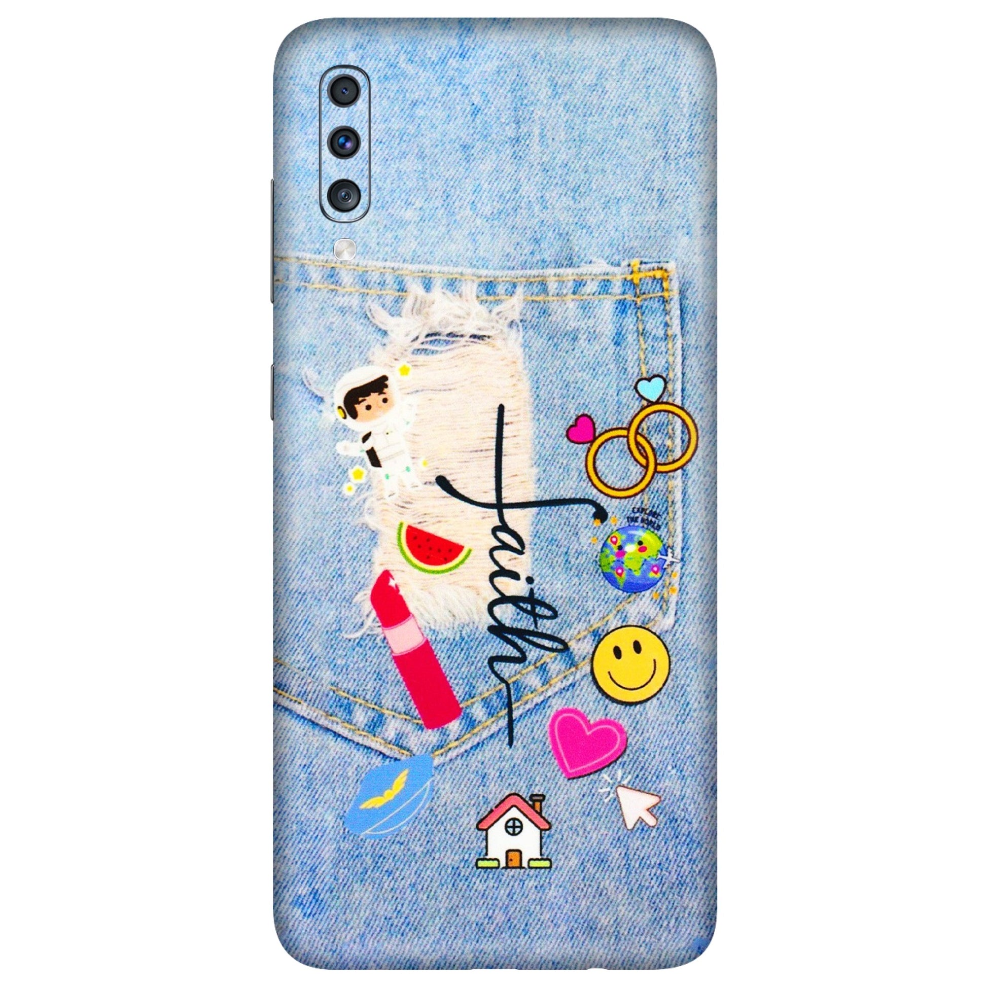 Samsung A/S Series Phone Skins (All Models) - Denim Jeans Pocket - 3D Embossed Finish (L-134) Samsung Galaxy A70