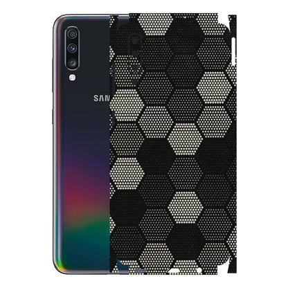 Samsung A/S Series Phone Skins (All Models) - Black & White Dotted Honeycomb Texture - 3D Embossed Finish (L-202) Samsung Galaxy A70