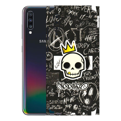 Samsung A/S Series Phone Skins (All Models) - Funny Skull Black Chalk Grafitti - 3D Embossed Finish (L-22) Samsung Galaxy A70