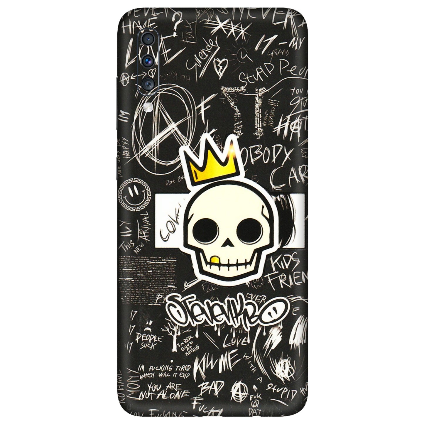 Samsung A/S Series Phone Skins (All Models) - Funny Skull Black Chalk Grafitti - 3D Embossed Finish (L-22) Samsung Galaxy A70