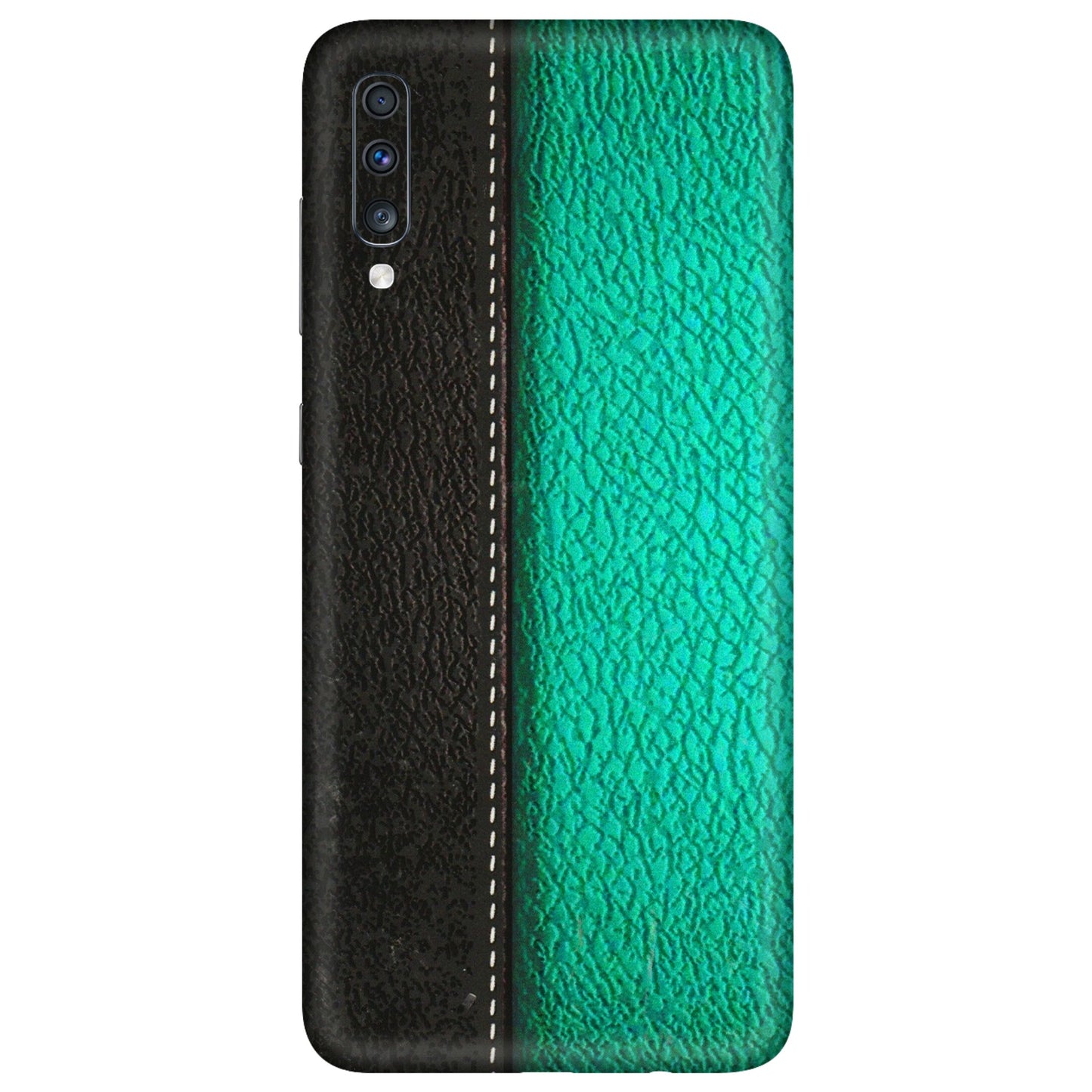 Samsung A/S Series Phone Skins (All Models) - Black Green Dual Leather Stich - 3D Embossed Finish (L-233) Samsung Galaxy A70