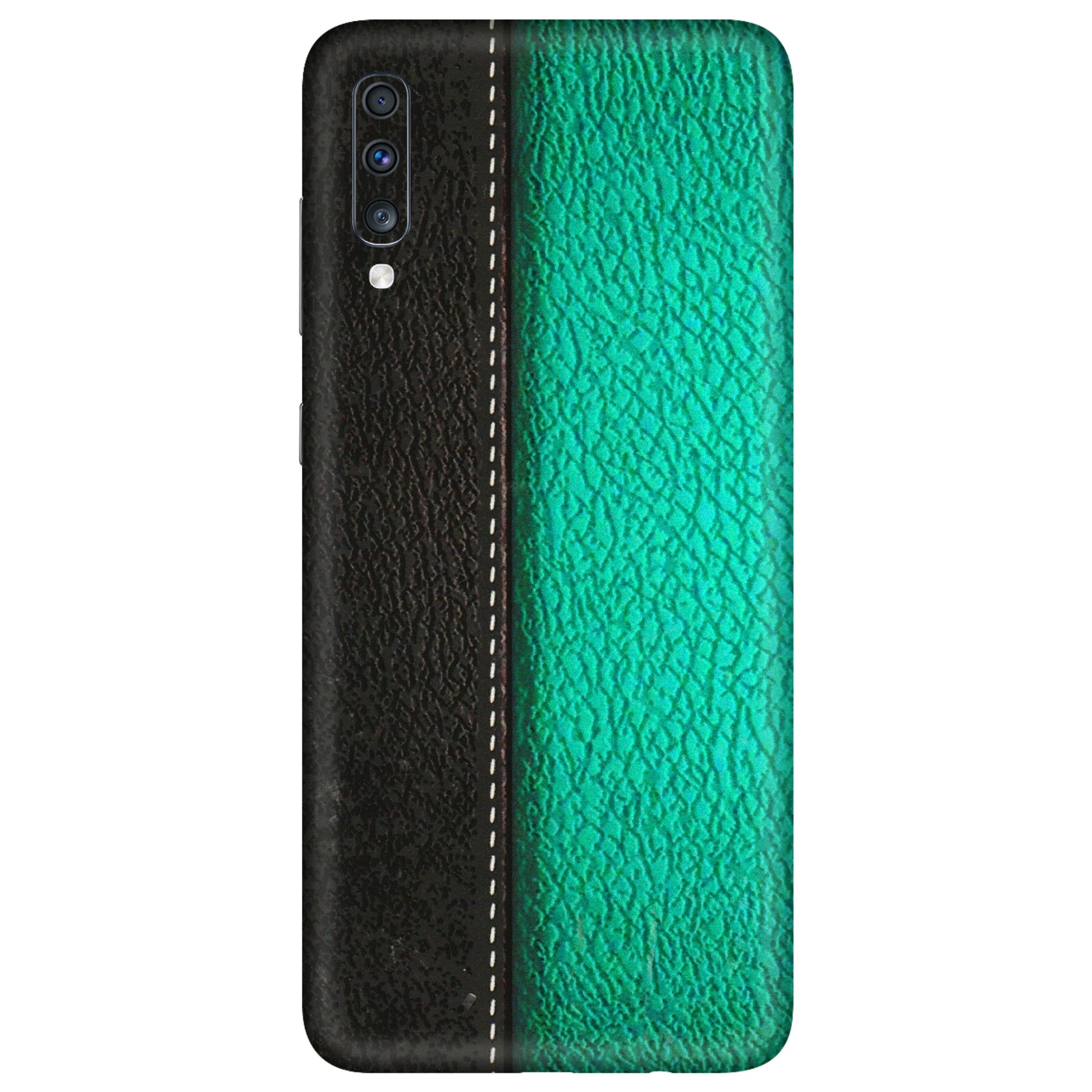 Samsung A/S Series Phone Skins (All Models) - Black Green Dual Leather Stich - 3D Embossed Finish (L-233) Samsung Galaxy A70