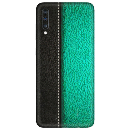 Samsung A/S Series Phone Skins (All Models) - Black Green Dual Leather Stich - 3D Embossed Finish (L-233) Samsung Galaxy A70